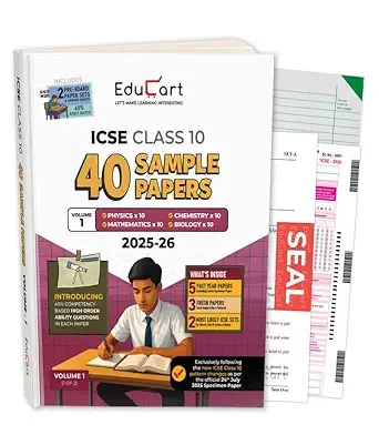 Educart ICSE Class 10 Sample Papers 2026 |Volume 1| Physics, Chemistry, Maths & Biology | 40 Solved Papers by Agrawal Group